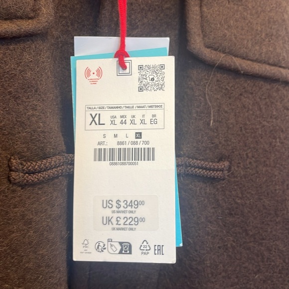 Men’s ZARA wool Blend Coat - XL - New with tags - Brown. - Picture 4 of 11